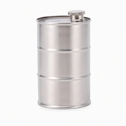 Petaca portátil de acero inoxidable 304 con forma de bidón para acampar al aire libre.