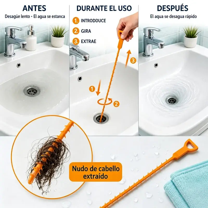 【5 piezas 24€】🛠️ Desatascador de tuberías flexible, duradero y fácil de usar: elimina rápidamente las obstrucciones en fregaderos, bañeras y tuberías 💧