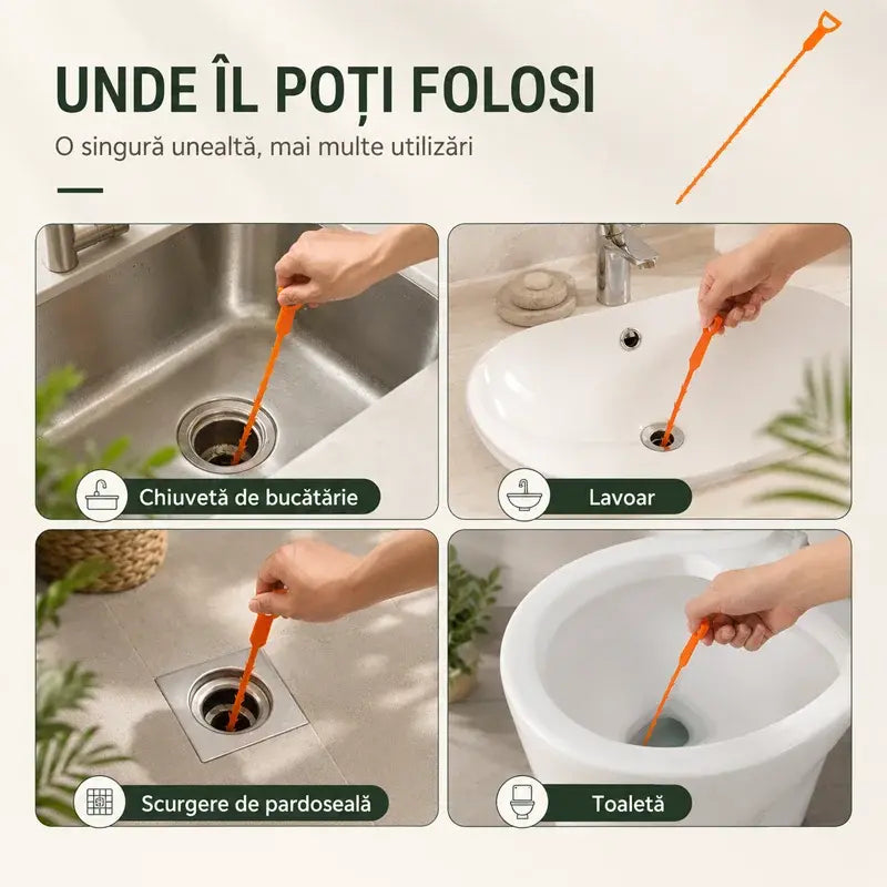 【5 piezas 24€】🛠️ Desatascador de tuberías flexible, duradero y fácil de usar: elimina rápidamente las obstrucciones en fregaderos, bañeras y tuberías 💧