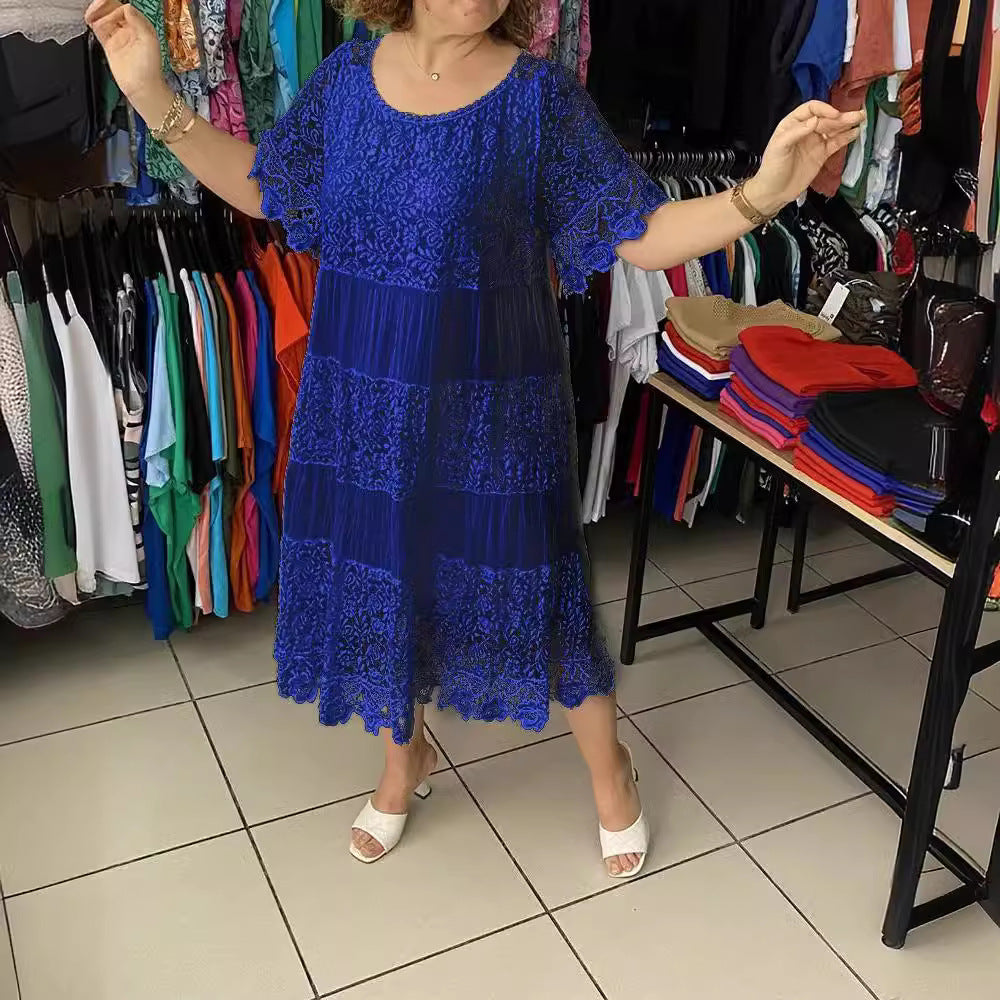 🔥【50% POPUSTA】✨✨✨【S-5XL】2026Nova haljina kratkih rukava, okrugli izrez i čipka.