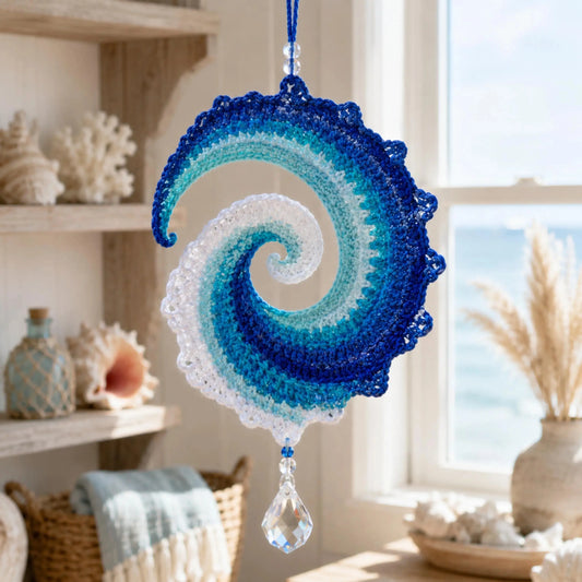 🌊🧵 Kit de manualidades para hacer un molinete de ganchillo con motivos de olas marinas