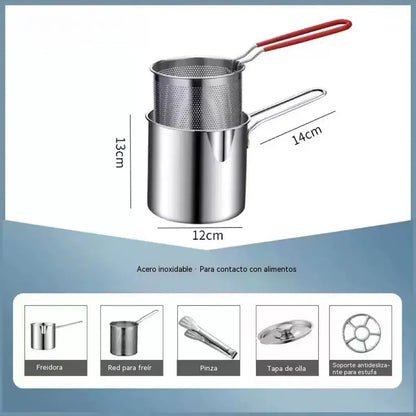 Juego de 5 piezas [Olla + Colador + Tapa de acero + Pinzas + Soporte para hornillo]-Olla multifuncional de acero inoxidable 304