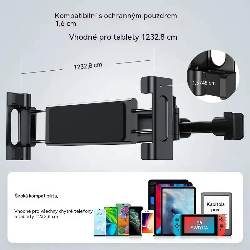 📱Držák telefonu/tabletu do opěrky hlavy v autě – Nastavitelný, otočný a snadno použitelný 🚗