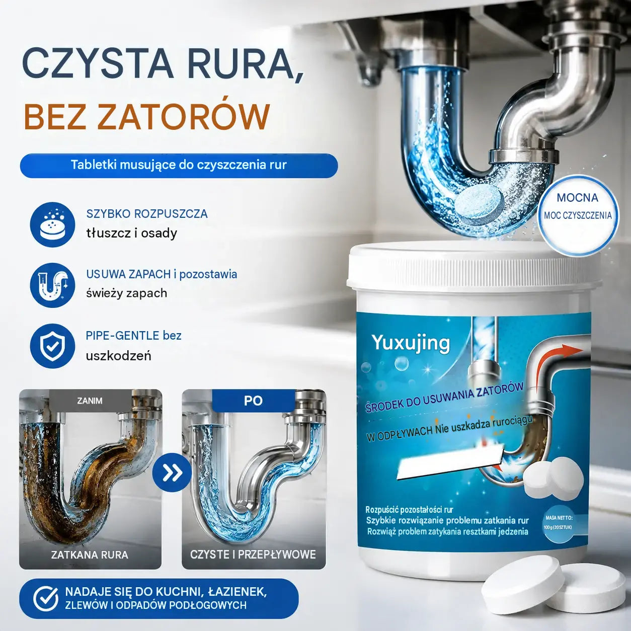 🔥【Kup 1, a 1 dostaniesz gratis】 ❤️ Skuteczne musujące tabletki czyszczące, które szybko rozpuszczają zatory spowodowane przetłuszczającymi się włosami i udrażniają zatkane odpływy; dodatkowo dezodorują i działają antybakteryjnie.