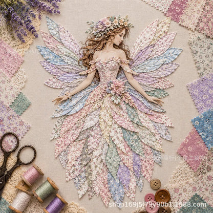 🧚‍♀️🌸 Set de patchwork premium "Hada": ¡tela de alta calidad con alas de flores, perfecta para decoraciones de pared de estilo fantástico hechas por ti mismo!
