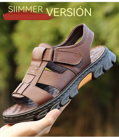 🔥👟 (50%OFF)【Tamaño 38 ~ 44】 Sandalias de playa antideslizantes de cuero suave hechas a mano para hombres