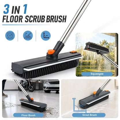 🧹🧽 Cepillo giratorio 3 en 1 para fregar suelos con mango largo de acero inoxidable.