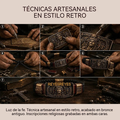 Pulsera cristiana ajustable para hombre, de cuero trenzado con mensaje religioso sobre Jesús; joya de estilo retro y vintage, ideal como regalo conmemorativo.
