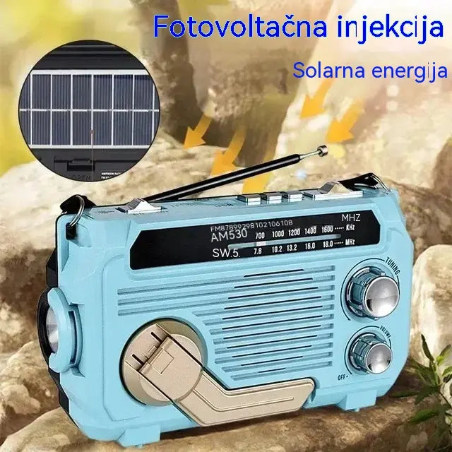 🔦 Radio de emergencia portátil con carga manual y luz LED