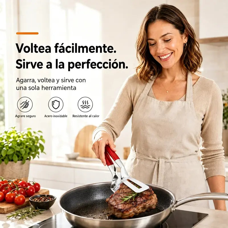 【2 piezas 26€】🍳🔥 Pinzas de cocina 3 en 1 de acero inoxidable, multifuncionales para filetes, barbacoa y cocina.