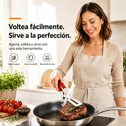 【2 piezas 26€】🍳🔥 Pinzas de cocina 3 en 1 de acero inoxidable, multifuncionales para filetes, barbacoa y cocina.