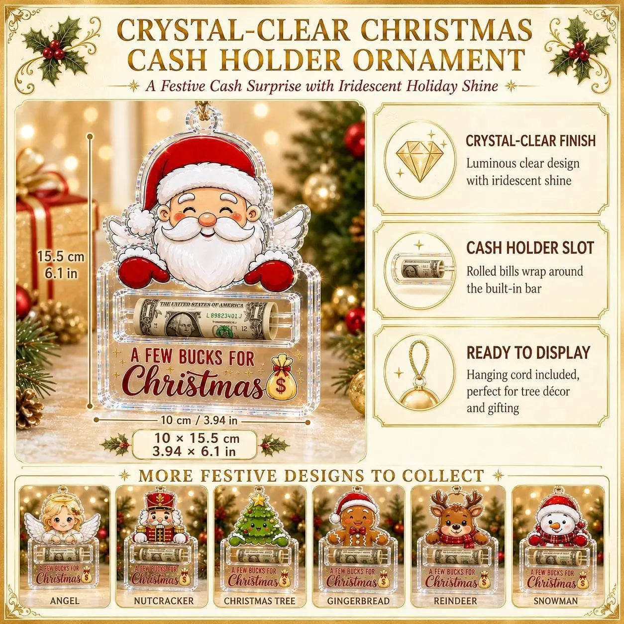Sada 8 kusov-22€-💵🎄 Vianočná darčeková karta na peniaze: Premeňte hotovosť na sviatočné prekvapenie.