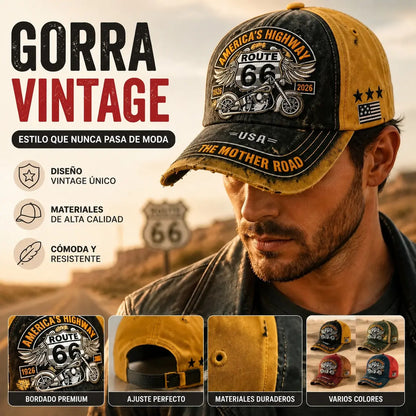 Gorra de béisbol retro ajustable de la Ruta 66, la elección perfecta para los entusiastas del ciclismo.