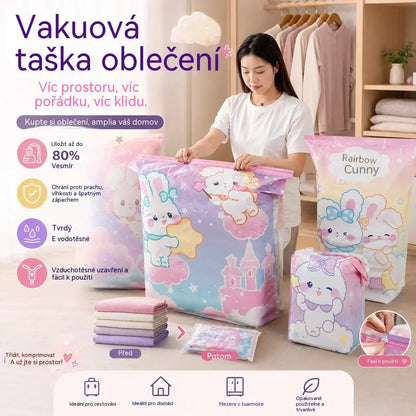 🧳【5dílná sada】💨 Velký vakuový úložný pytel s možností stlačení: není potřeba pumpa, je vzduchotěsný a ideální pro úsporu místa v kufru i doma ✈️