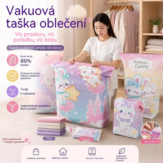 🧳【5dílná sada】💨 Velký vakuový úložný pytel s možností stlačení: není potřeba pumpa, je vzduchotěsný a ideální pro úsporu místa v kufru i doma ✈️
