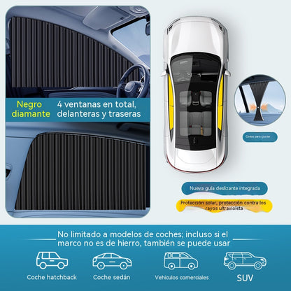 [Juego de 4 piezas] Cortina parasol con riel deslizante para ventanilla de coche y aislamiento térmico