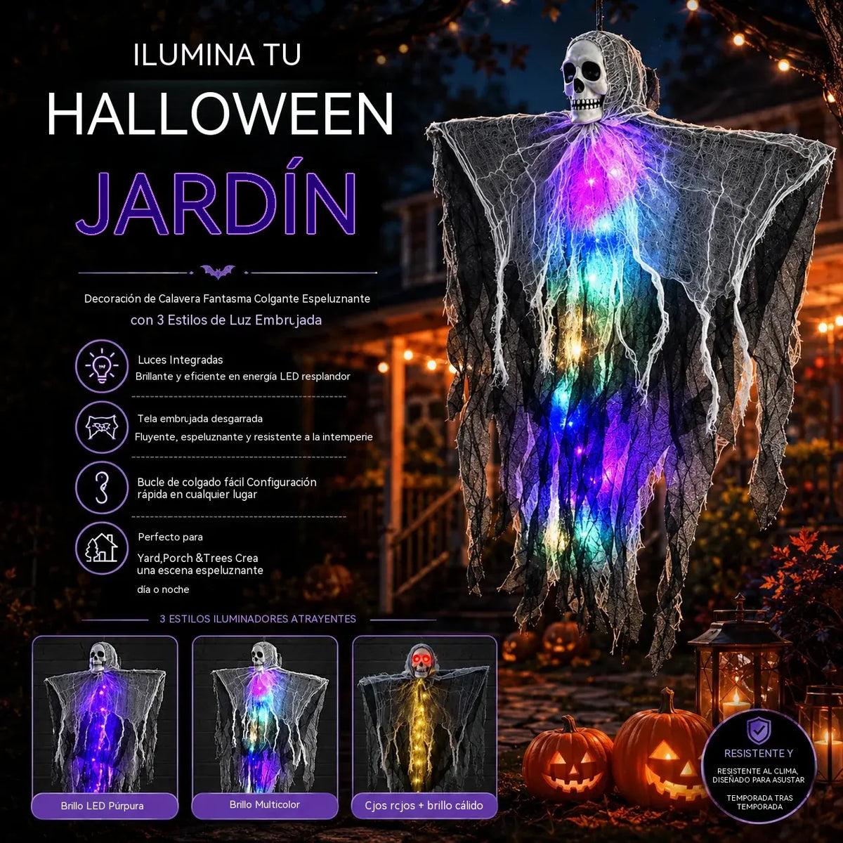🎃🎃Fantasma colgante de Halloween con luces LED