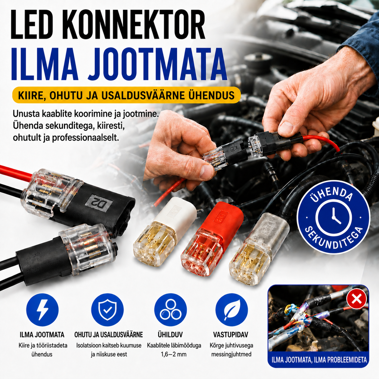 【50 eset 23 euro eest】Koormavaba juhtmeühendus lukustuspandlaga, turvalise sulguri ja libisemisvastase kattega