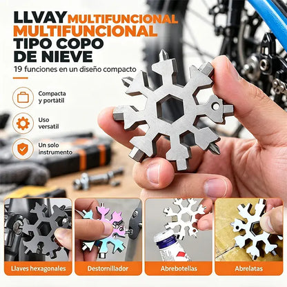 【4 piezas 26€】❄️Llave multiherramienta portátil Viral 18 en 1 con diseño de copo de nieve, fabricada en acero inoxidable.