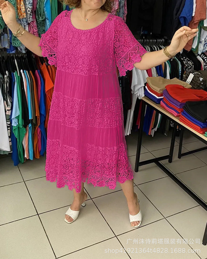 🔥【50% POPUSTA】✨✨✨【S-5XL】2026Nova haljina kratkih rukava, okrugli izrez i čipka.