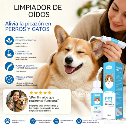 🐶🐱 Limpiador de oídos para aliviar la picazón en los oídos de perros y gatos.