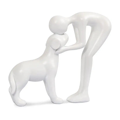 Escultura de perro para decoración del hogar. Linda estatua de hombre y perro.