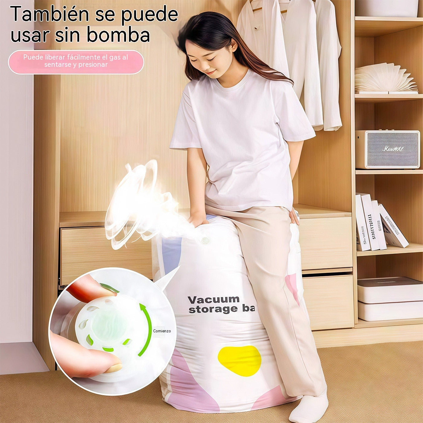 🧳【Juego de 5 piezas】💨 Bolsa de almacenamiento al vacío grande y compresible: no requiere bomba, es a prueba de fugas e ideal para ahorrar espacio en maletas y en casa ✈️