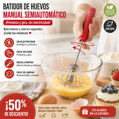 🥳Kupite 1, dobijte 1 gratis!🥳💞Prodano više od 50 000 jedinica!🥚💪 50% popusta! Poluautomatska ručna mutilica za jaja: pritisnite i okrenite, nije potrebna struja. Muti jaja i vrhnje za nekoliko sekundi. Štiti vaše zapešća! ✨🧁