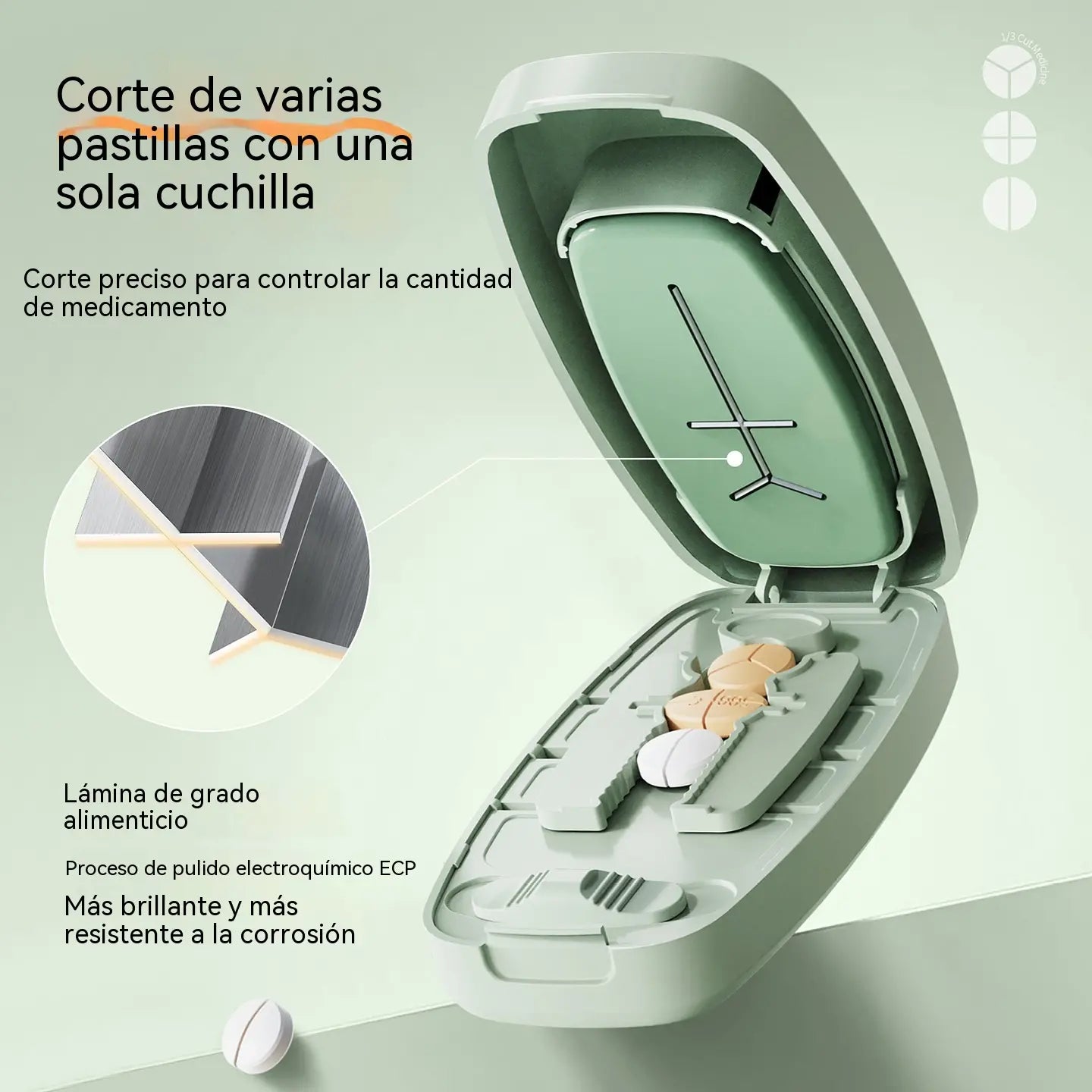 💊 Cortador de pastillas portátil con caja de almacenamiento