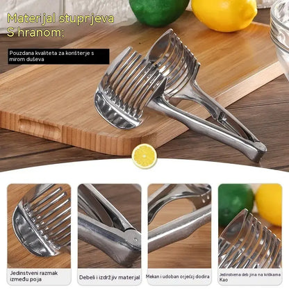 🍅 Ručni kuhinjski rezač od nehrđajućeg čelika | Lako i ravnomjerno reže rajčice, limune, luk i ostale sastojke.