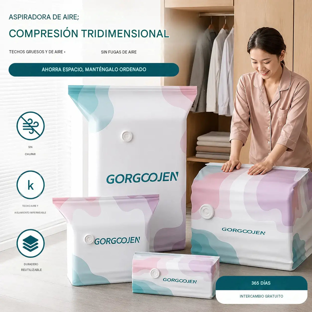 🧳 5 artículos por 28 euros 💨 Bolsa de almacenamiento al vacío grande y comprimible: no requiere bomba, es a prueba de fugas e ideal para ahorrar espacio en maletas y en casa ✈️