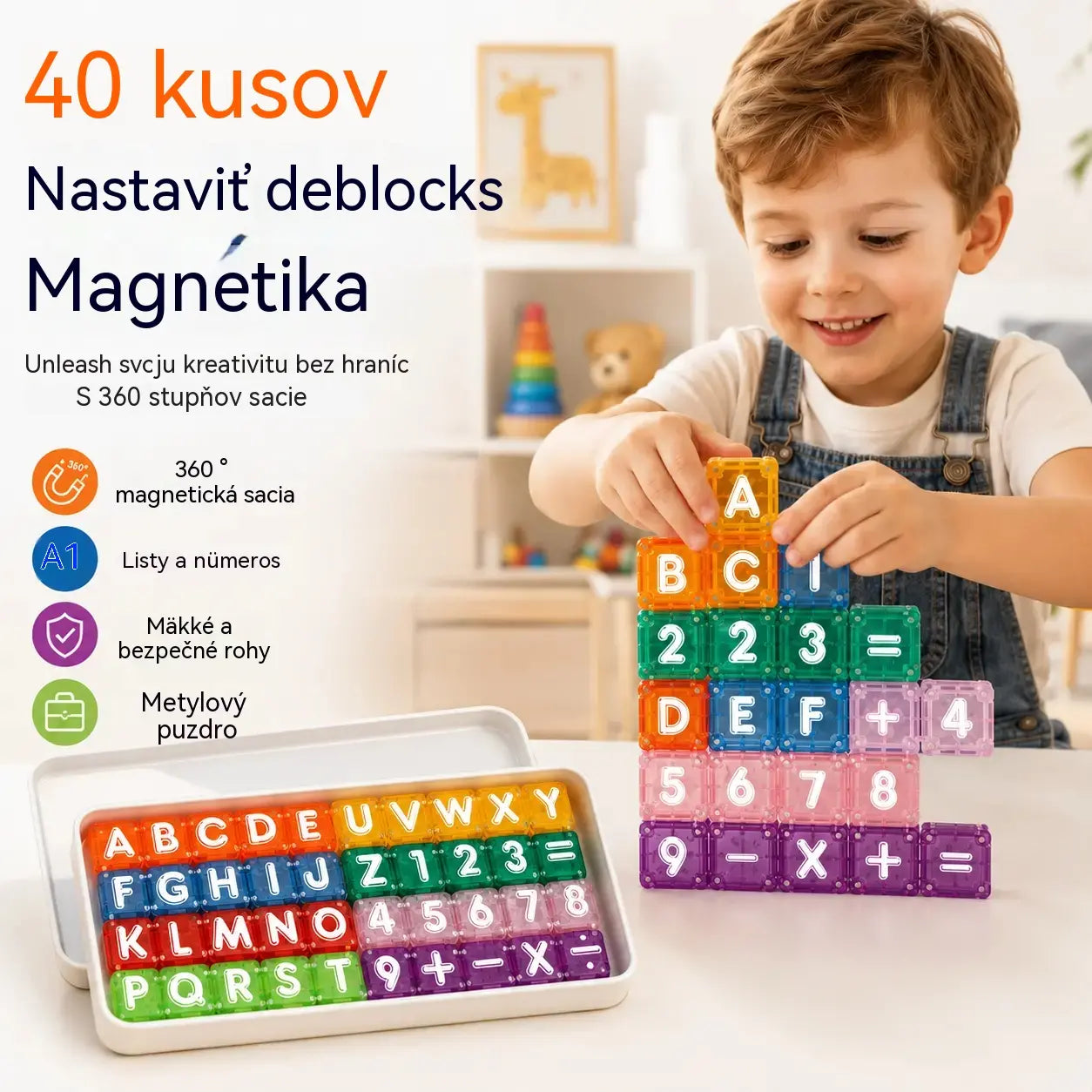 📢📢40% zľava len po obmedzenú dobu! 【40 stavebných kociek + úložný box】⏰Magnetické stavebné kocky s písmenami a číslami pre deti