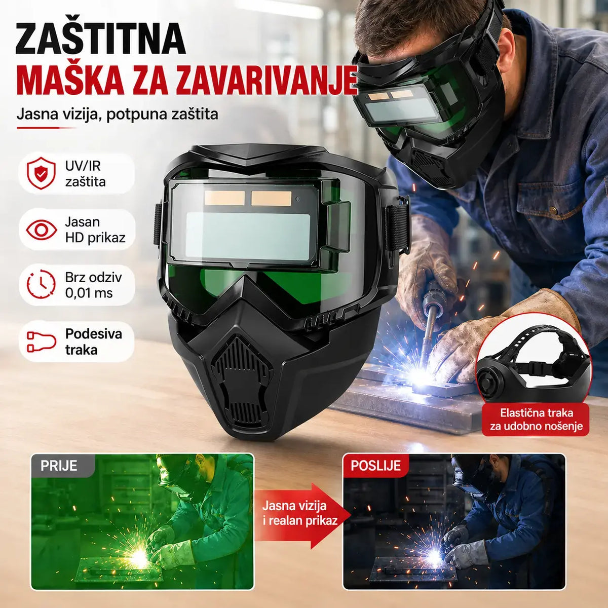 🔥😎Potpuno automatska maska za zavarivanje s promjenjivom svjetlošću i zaštitnom maskom za zavarivače