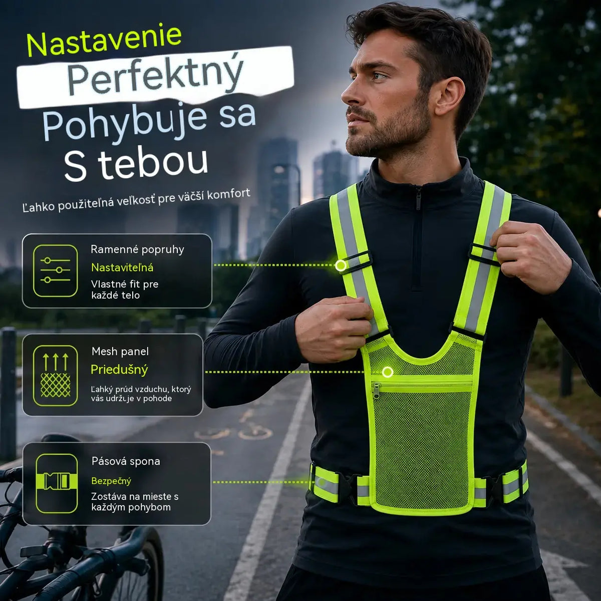 【🔥🔥2 kusy 25 eur】Reflexná vesta s vysokou viditeľnosťou, nastaviteľná, s vreckami, bezpečná bežecká výbava.