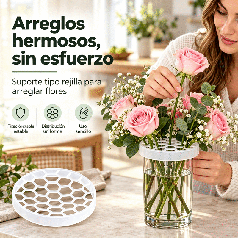 🌸🔥 Rejilla de silicona reutilizable para arreglos florales; se estira sobre el borde del jarrón y se adhiere al vidrio, facilitando la creación de arreglos.