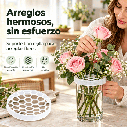 🌸🔥 Rejilla de silicona reutilizable para arreglos florales; se estira sobre el borde del jarrón y se adhiere al vidrio, facilitando la creación de arreglos.