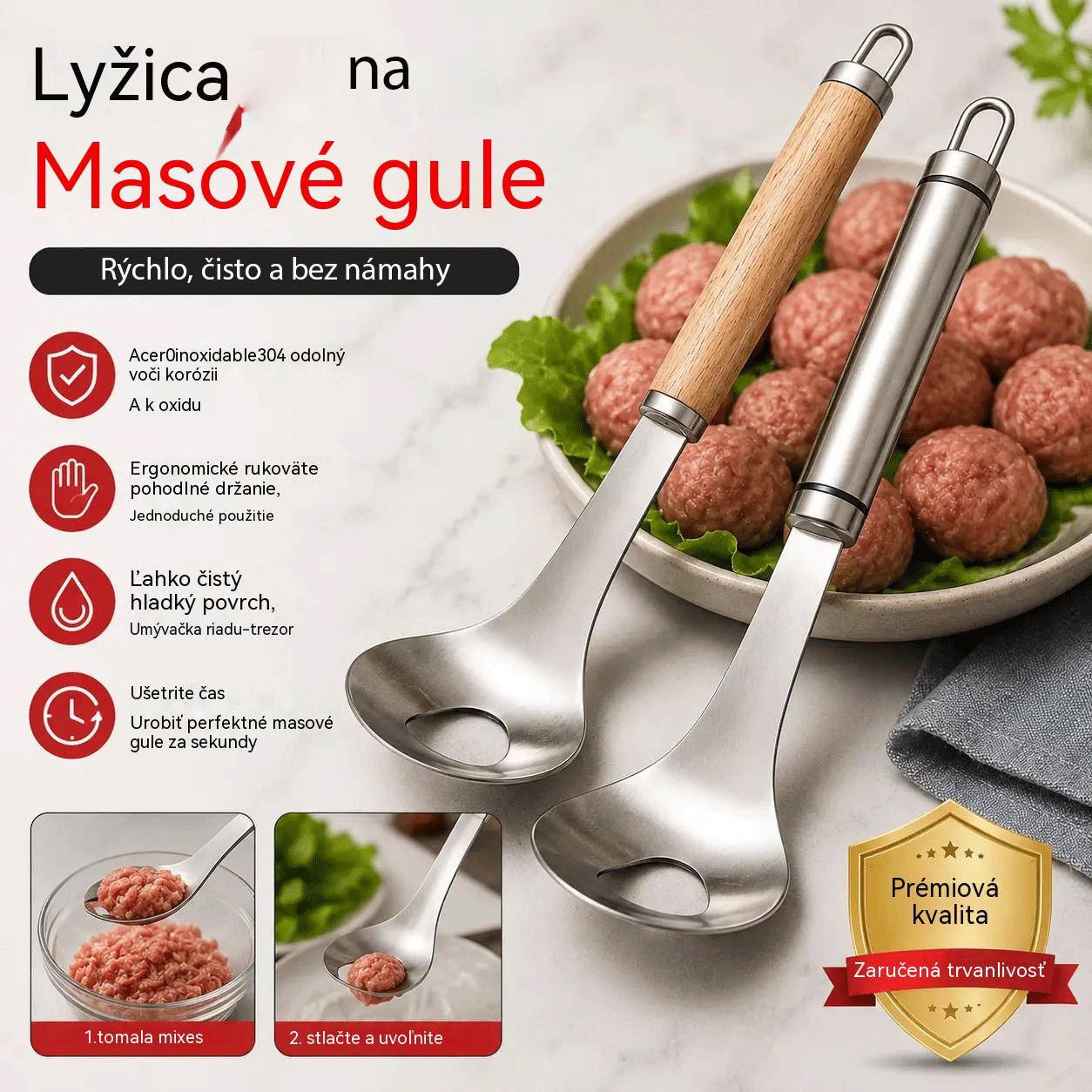🍖【2 kusy za 21 €】Forma na mäsové gule z nehrdzavejúcej ocele 304 – ideálna na prípravu mäsových a rybích gulí, dokonalá pre domáce varenie. 🥄