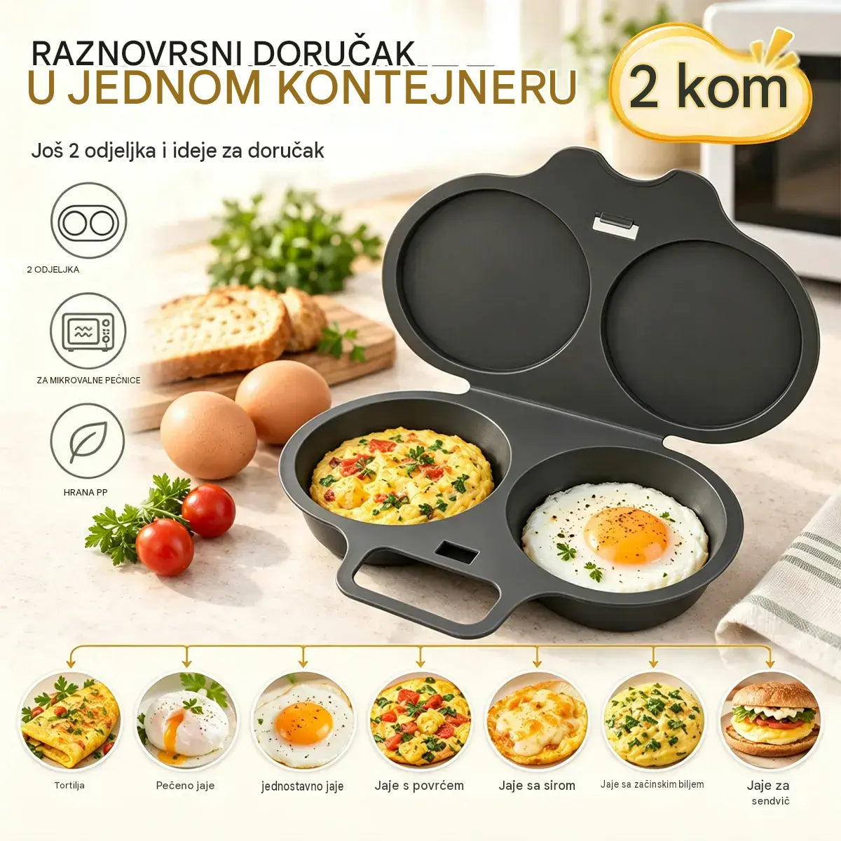 🎁2 komada 21€💥Pošator za jaja u mikrovalnoj pećnici – dvostruka šupljina, neprianjajući premaz i jednostavno čišćenje.🏠