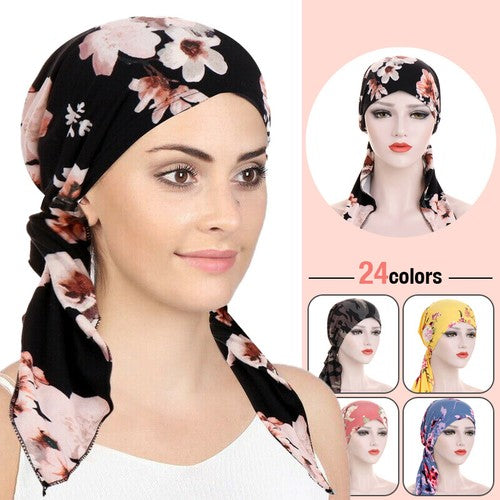 👒 ¡50% DE DESCUENTO POR TIEMPO LIMITADO! ✨ Turbante con estampado floral para mujer, preanudado – Suave, elástico y versátil 🌸