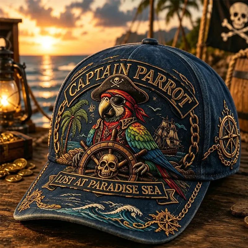 🦜🦜Gorra de béisbol con estampado retro de loro pirata