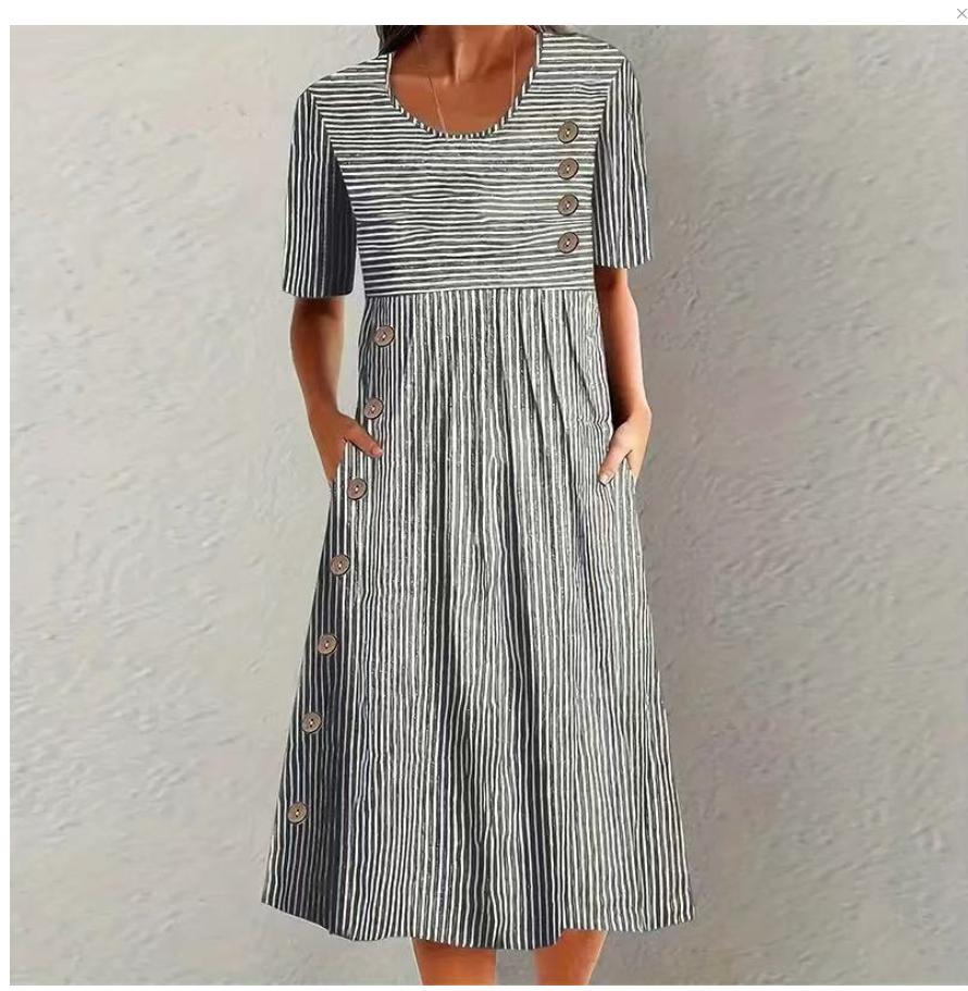 👗🏕️【S-2XL】Lagana i lepršava prugasta midi haljina