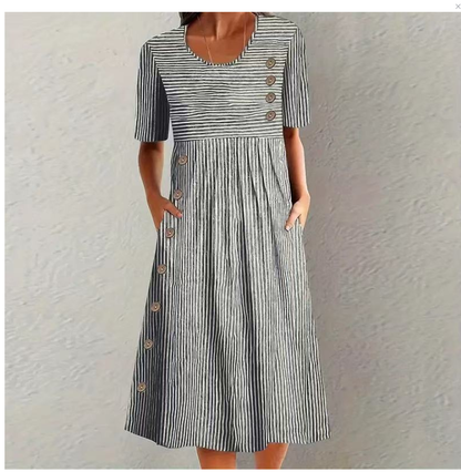 👗🏕️【S-2XL】Lagana i lepršava prugasta midi haljina
