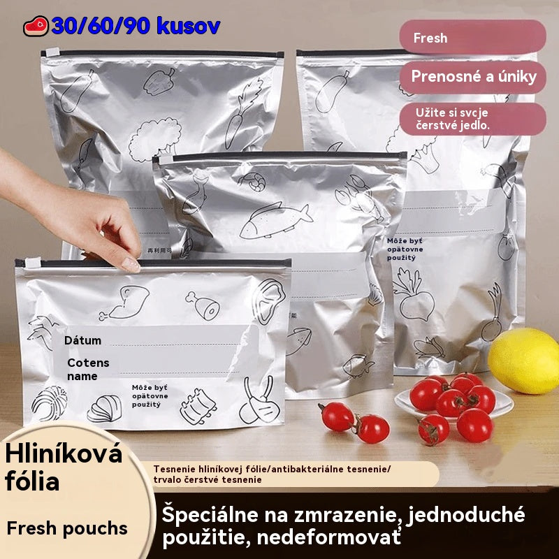 🥩【🔥【10 malých + 10 stredných + 10 veľkých】30 tašiek za 20 eur】Vrecko z hliníkovej fólie potravinárskej kvality so zipsom na zachovanie čerstvosti, vhodné do domácej chladničky