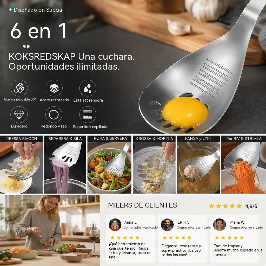 Cuchara moledora de acero inoxidable 304 🥄🥄 para separar la papa, el ajo, el jengibre y la comida para bebés con ajo.