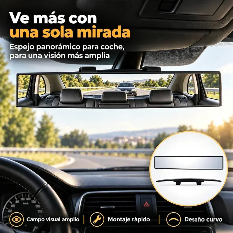 Espejo retrovisor interior panorámico universal con clip para automóvil