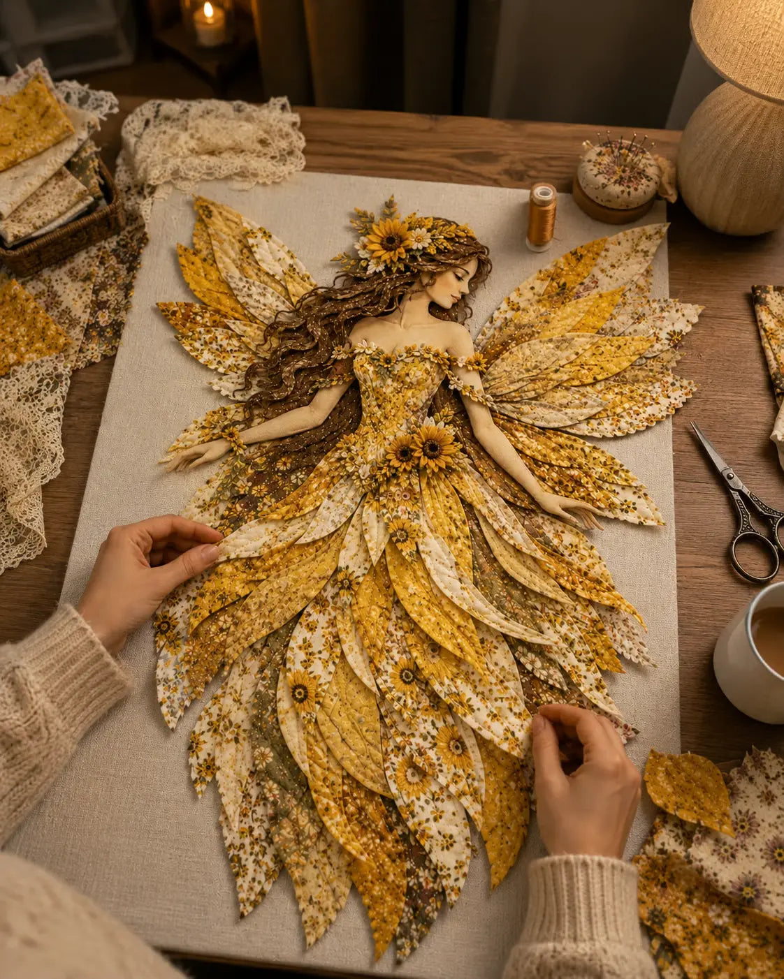 🧚‍♀️🌸 Set de patchwork premium "Hada": ¡tela de alta calidad con alas de flores, perfecta para decoraciones de pared de estilo fantástico hechas por ti mismo!
