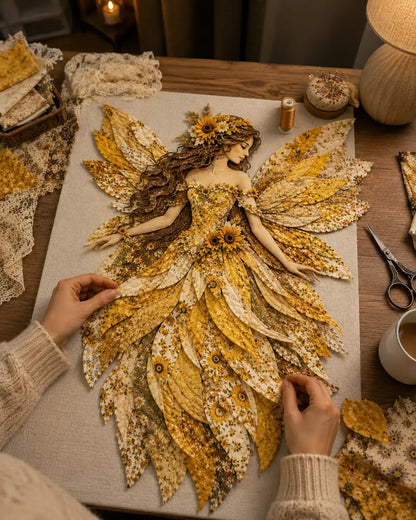 🧚‍♀️🌸 Set de patchwork premium "Hada": ¡tela de alta calidad con alas de flores, perfecta para decoraciones de pared de estilo fantástico hechas por ti mismo!