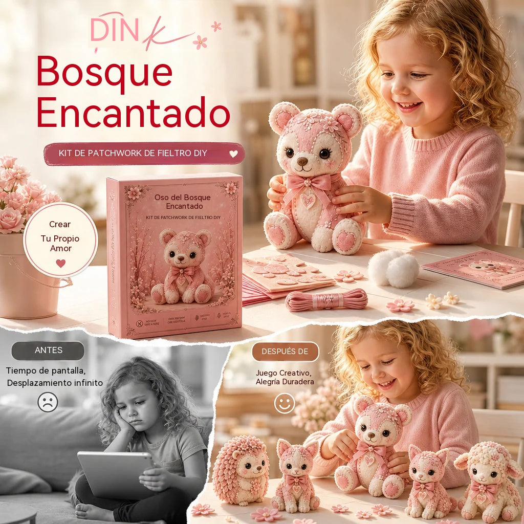 🧸Conjunto de patchwork de fieltro rosa para hacer tú mismo