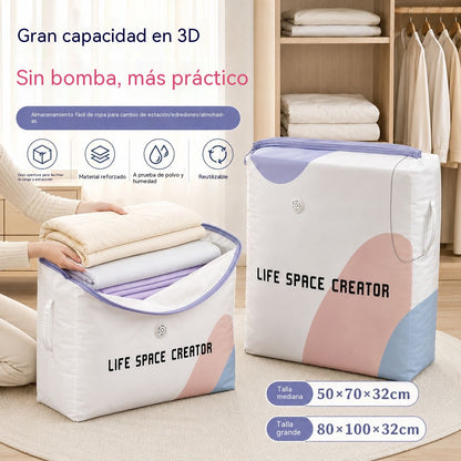 🧳【Juego de 5 piezas】💨 Bolsa de almacenamiento al vacío grande y compresible: no requiere bomba, es a prueba de fugas e ideal para ahorrar espacio en maletas y en casa ✈️
