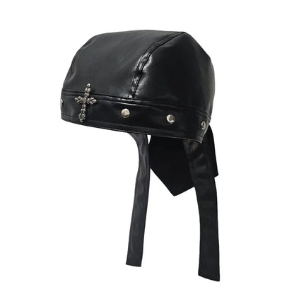 🏍🏍Gorra de cuero auténtico negro estilo pañuelo / gorra de ciclismo